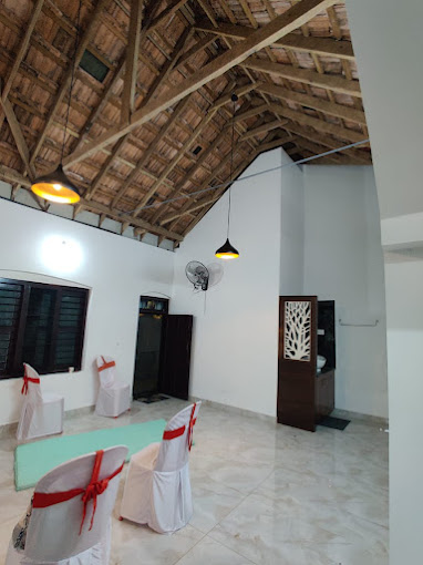 Dining hall with thatched ceiling